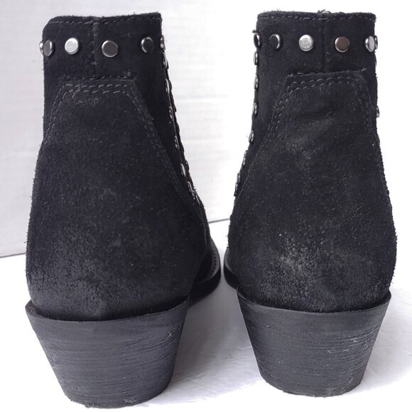 Dingo Black Cowboy Boots Western Goth Leather Studded Minimal Pull On Ankle - Picture 10 of 13